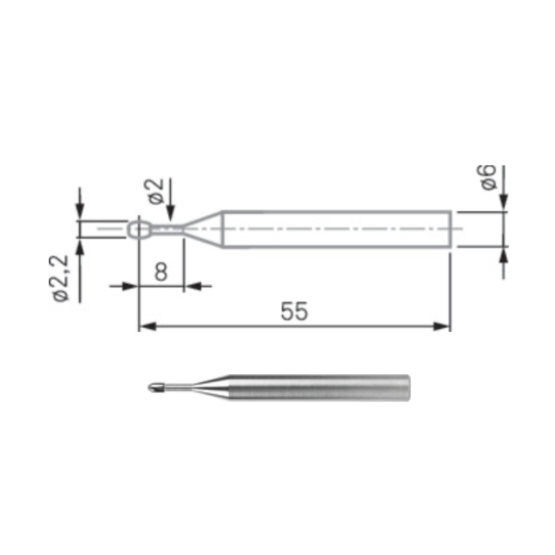 Barrel-shaped Tip Insert, 6 mm Shank, 2.2mm L57.5mm 00760066