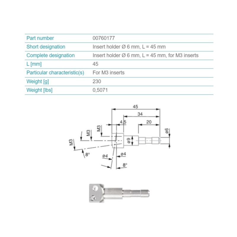 Height Gauge Insert Holder for M3 Inserts 00760177