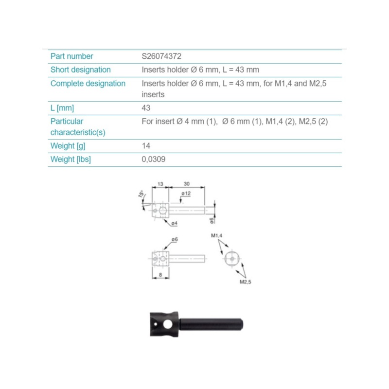 Insert Holder, 6mm Shank, S26074372
