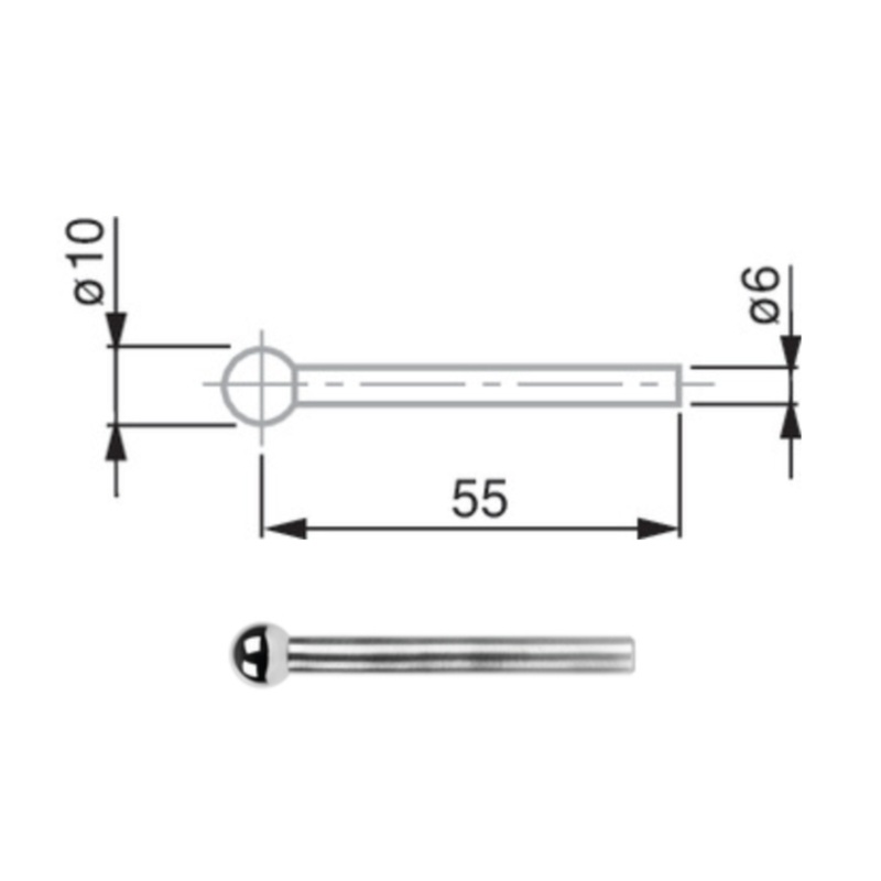 Tesa Ball Probe Carbide, 6mm Shank,  10 mm, L = 55 mm 00760060