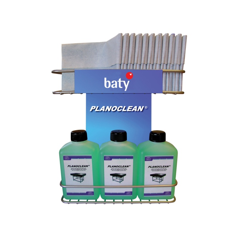 Planoclean Granite Cleaner – Set 3 Bottles, 20 cloths, wall mounting rack