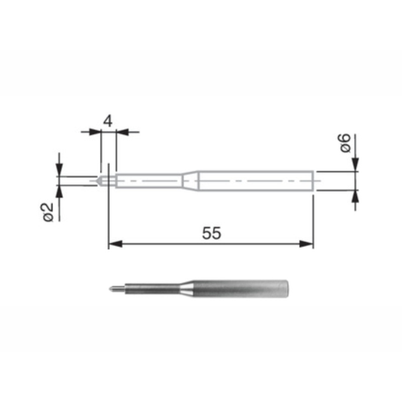 Barrel-shaped Tip Insert, 6 mm Shank, 2mm L58.5mm 00760082