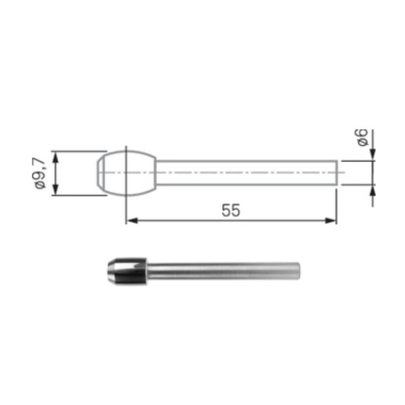 Barrel-shaped Tip Insert, 6 mm Shank, 9.7mm L62.5mm 00760068