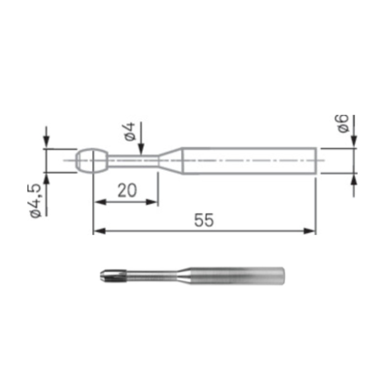 Barrel-shaped Tip Insert, 6mm Shank,  4.5mm L60mm 00760067