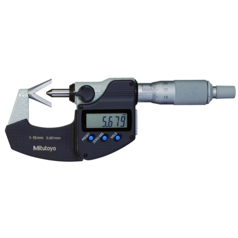Mitutoyo Digital 3 Flute V-Anvil Micrometer 1-15mm, with Groove 314-251-30