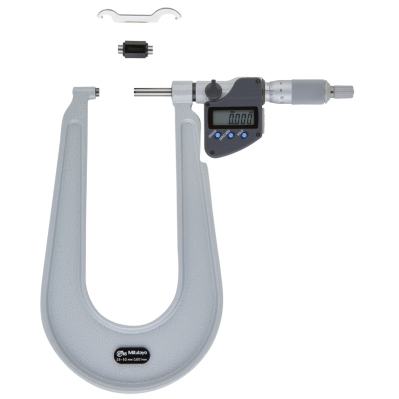 Mitutoyo Digital Sheet Metal Micrometer IP65 0-25mm, Spherical Anvil/Spindle 389-271-30