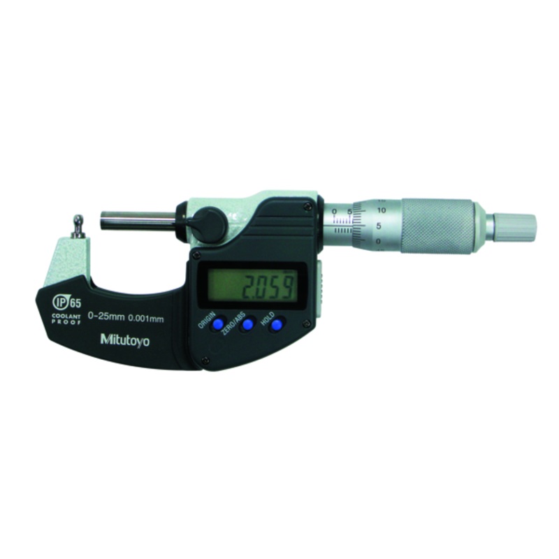 Mitutoyo Digital Tube Micrometer, IP65 Spherical Anvil Flat Spindle, 0-25mm 395-262-30