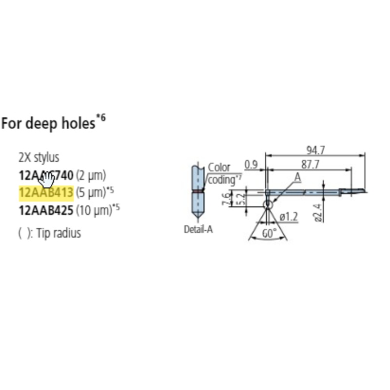 2 x Deep hole stylus – R5m; 90 for Surftest; Formtracer SV-C 12AAB413