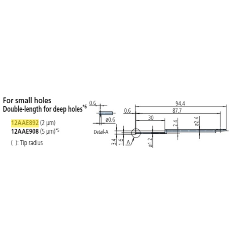 2 x Small deep hole stylus – R2m; 60 for Surftest; Formtracer SV-C 12AAE892