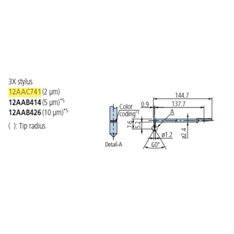 3 x Deep hole stylus – R2m; 60 for Surftest; Formtracer SV-C 12AAC741