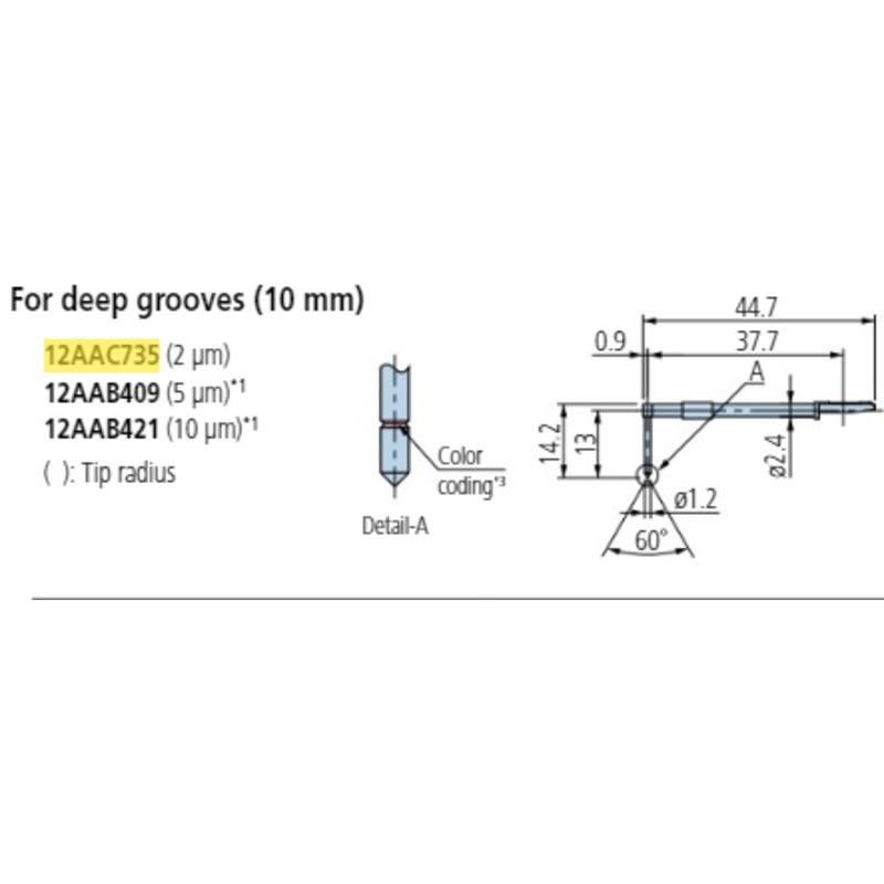 Deep groove 10mm stylus – R2m; 60 for Surftest; Formtracer SV-C 12AAC735