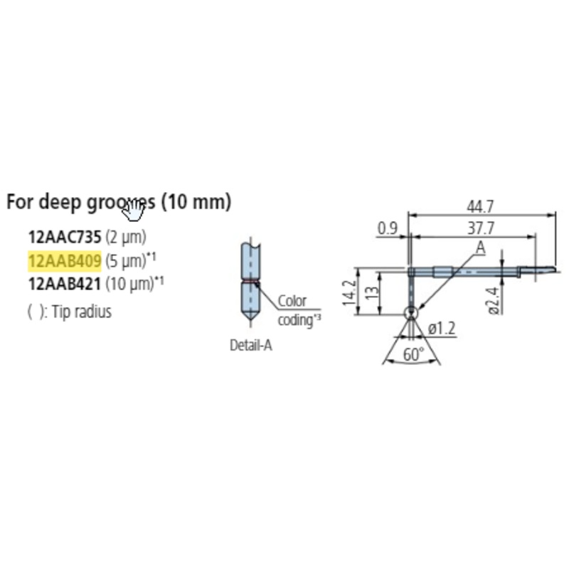 Deep groove 10mm stylus – R5m; 90 for Surftest; Formtracer SV-C 12AAB409