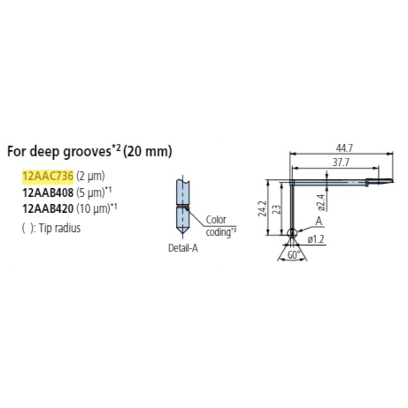 Deep groove 20mm stylus – R2m; 60 for Surftest; Formtracer SV-C 12AAC736