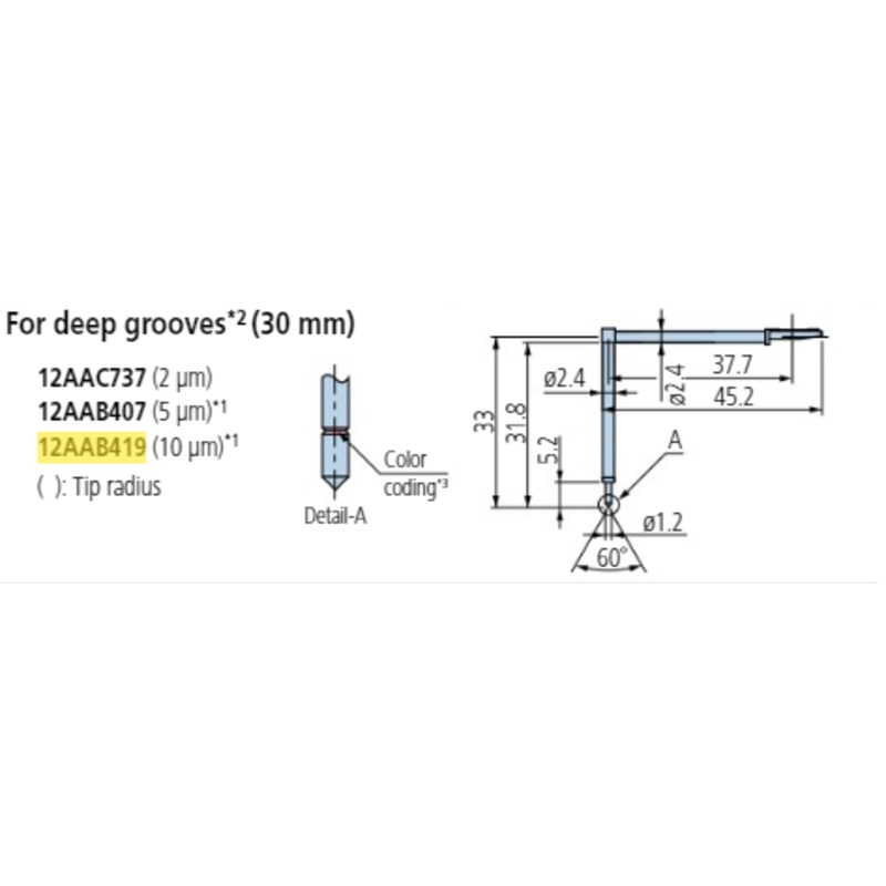 Deep groove 30mm stylus – R10m; 90 for Surftest; Formtracer SV-C 12AAB419