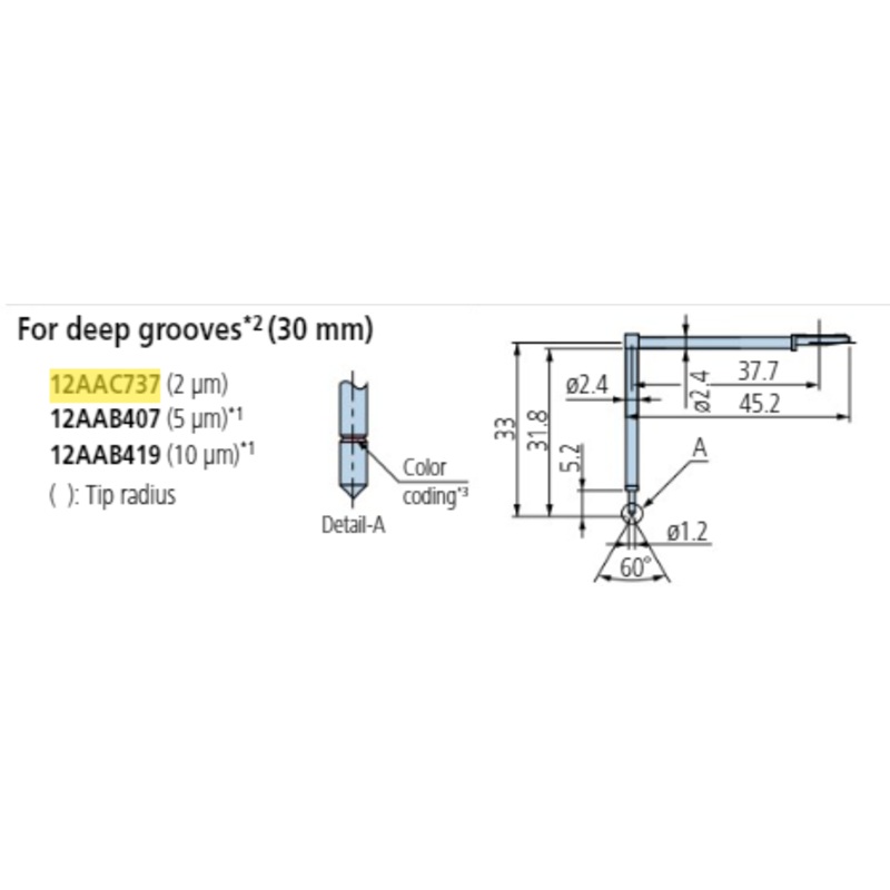 Deep groove 30mm stylus – R2m; 60 for Surftest; Formtracer SV-C 12AAC737
