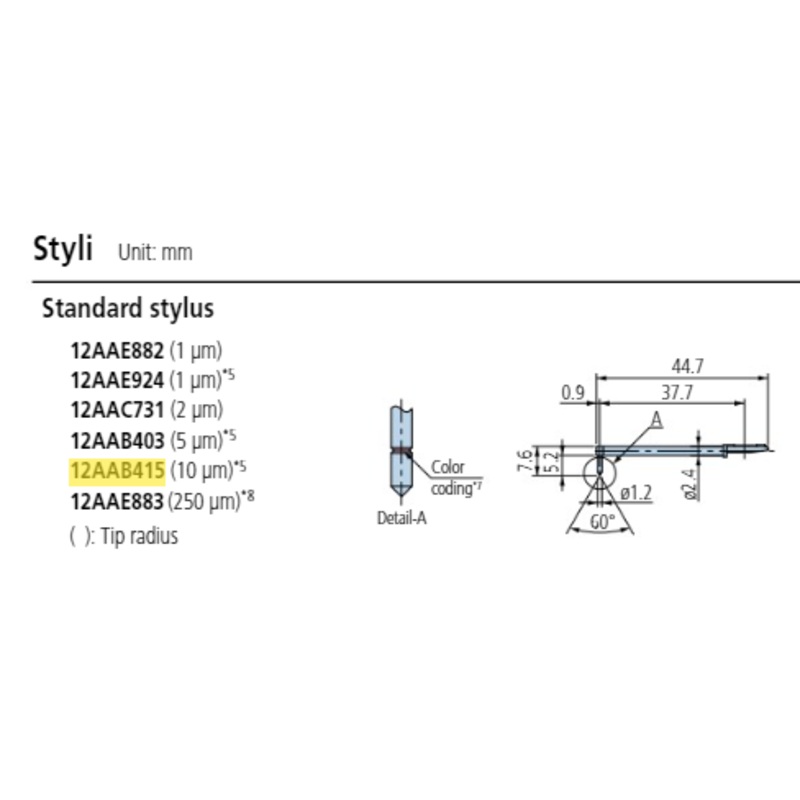 Standard stylus – R10m; 90 for Surftest; Formtracer SV-C 12AAB415