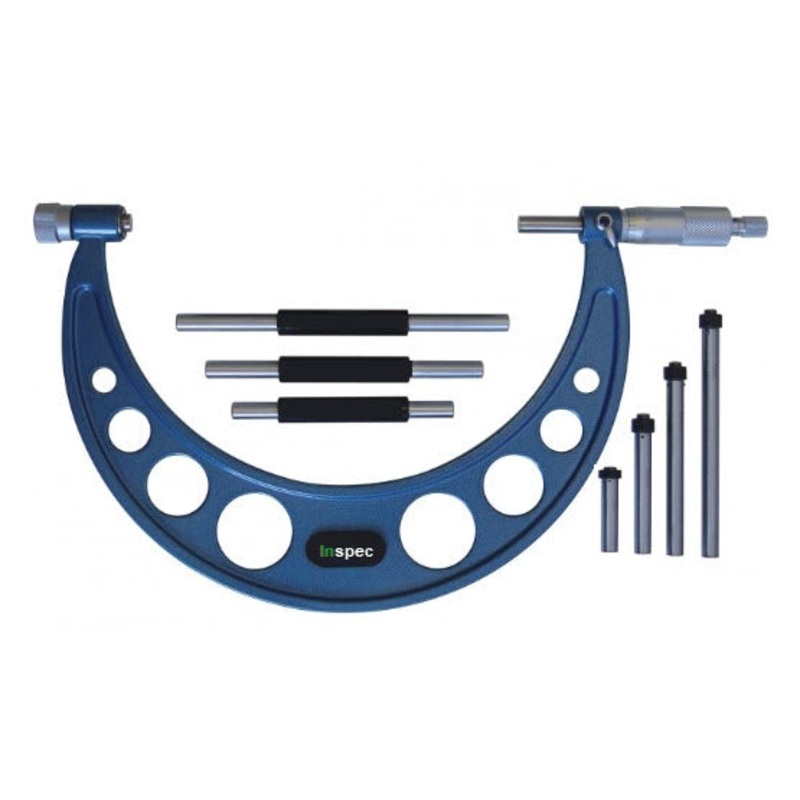 Inspec 106-10-400 Interchangeable Anvil Micrometer 0-100mm Carbide Measuring faces Painted on fine cast frame Graduation .01mm