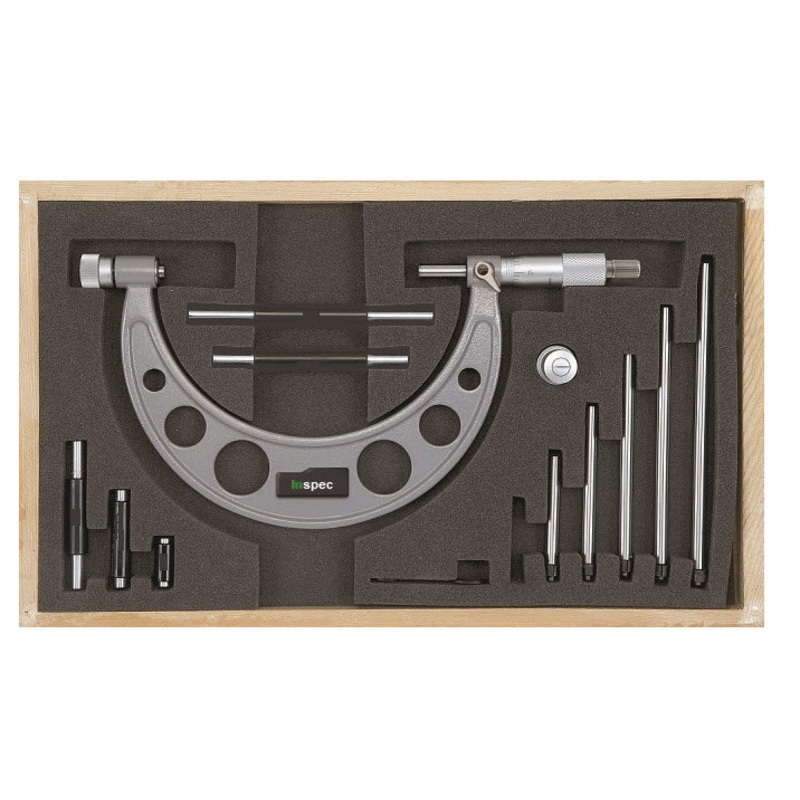 Inspec 106-61-400 Interchangeable Anvil Micrometer 0-150mm Carbide Measuring faces Painted on fine cast frame Graduation .01mm ( Mitutoyo Equivalent 340-351-30)