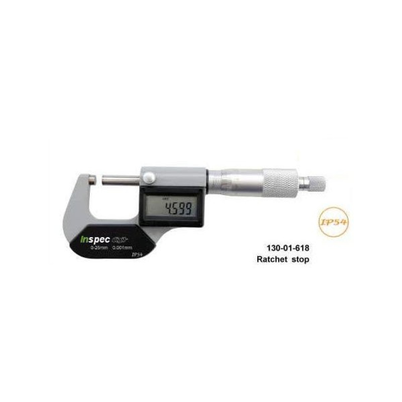 Inspec Digital Outside Micrometer 130-01-618 Range 0-1/0-25mm Resolution .00005/.001mm