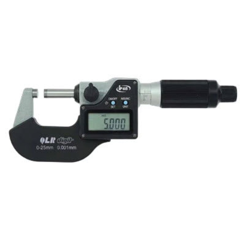 Inspec Micrometer Digital 0-1/0-25mm IP65 Resolution .00005/.001mm 2mm feeding of spindle for every thimble revolution Item number 142-01-430