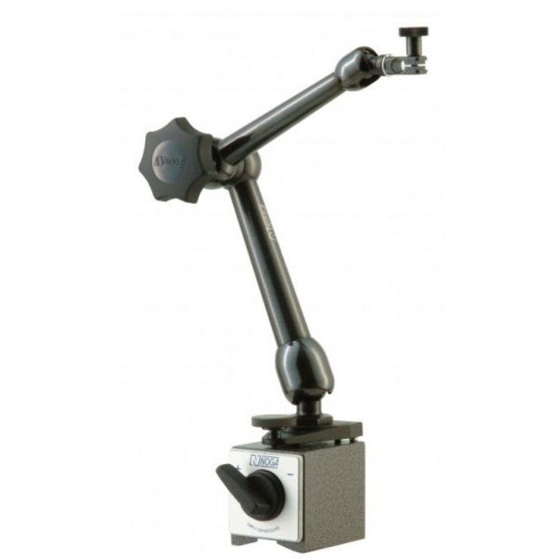 Noga MG10533 Noga Magnetic Base Type : On/off switchable magnet. Magnet size : 50x60x55(WxLxH) Bottom Arm Length : 133mm Top Arm Length : 130mm Holder Length : 21.5mm. Force : 800N 3/8 stem