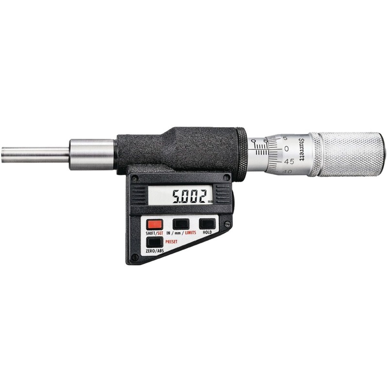 Starrett 762MEFL-25 Digital Micrometer Head, Non-Rotating Spindle, 0-25mm Range, 0.001mm Graduation, +/-0.003mm Accuracy, Friction Thimble, Lock Nut, Carbide Face