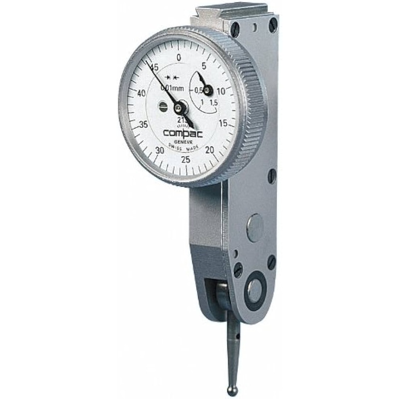 Brown & Sharpe TESA 215A Compac Lever Dial Test Indicator, Horizontal Type, M1.6 Thread, 0.315 Stem Dia, White Dial, 0-20-40 Reading, 1.063 Dial Dia, 0-0.024 Range, 0.0001 Graduation,