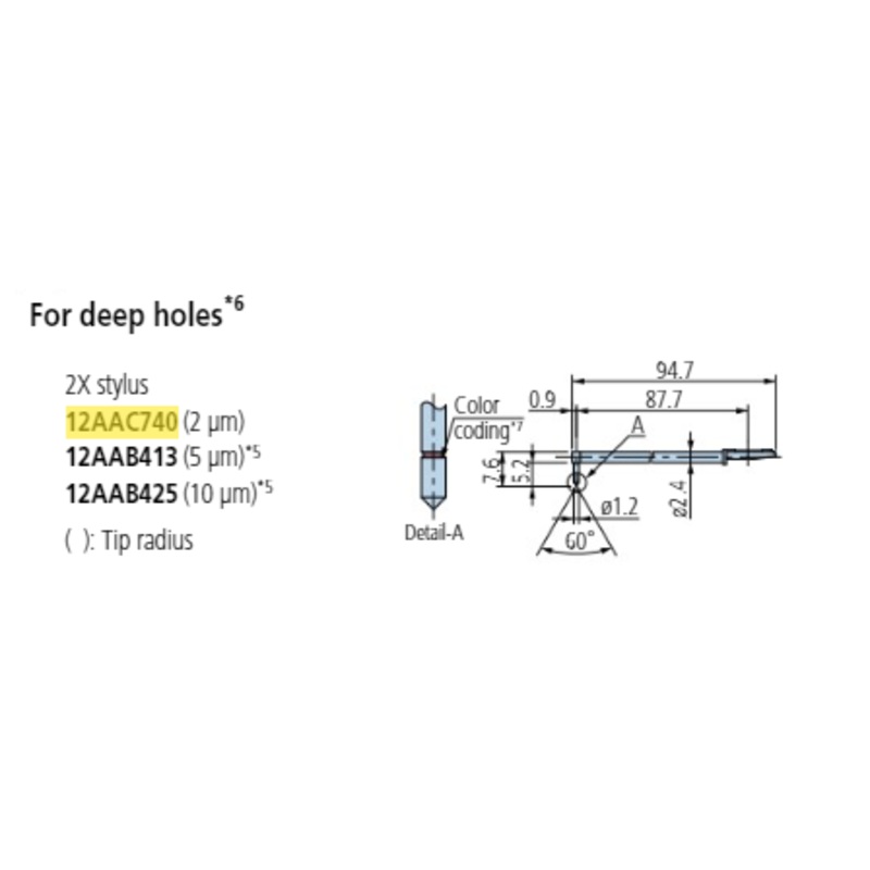 Mitutoyo 2 x Deep hole stylus – R2m; 60 for Surftest; Formtracer SV-C 12AAC740