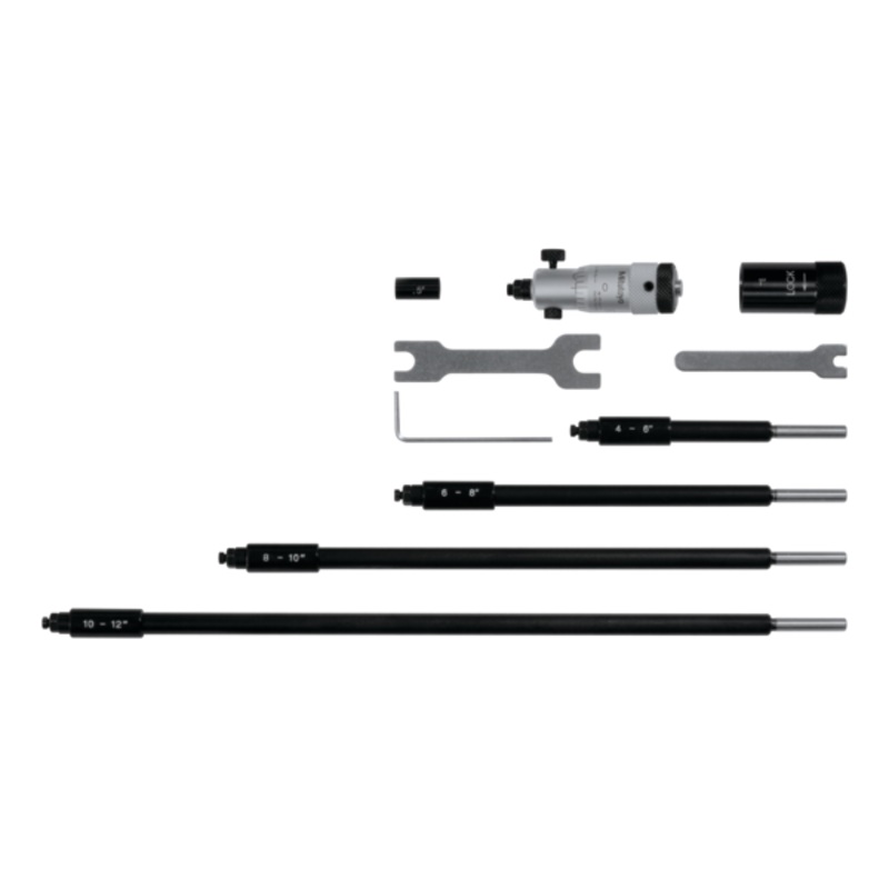 Mitutoyo Inside Micrometer, Interchangeable Rods 2-12 with 5 Rods, Carbide Tipped 141-215