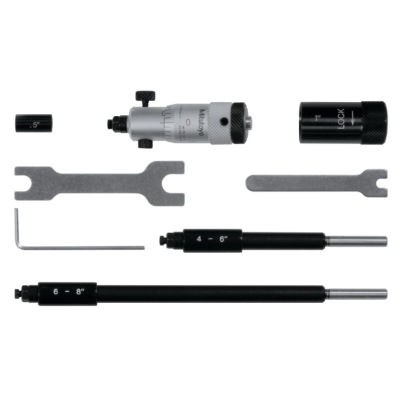 Mitutoyo Inside Micrometer, Interchangeable Rods 2-8 with 3 Rods, Carbide Tipped 141-214
