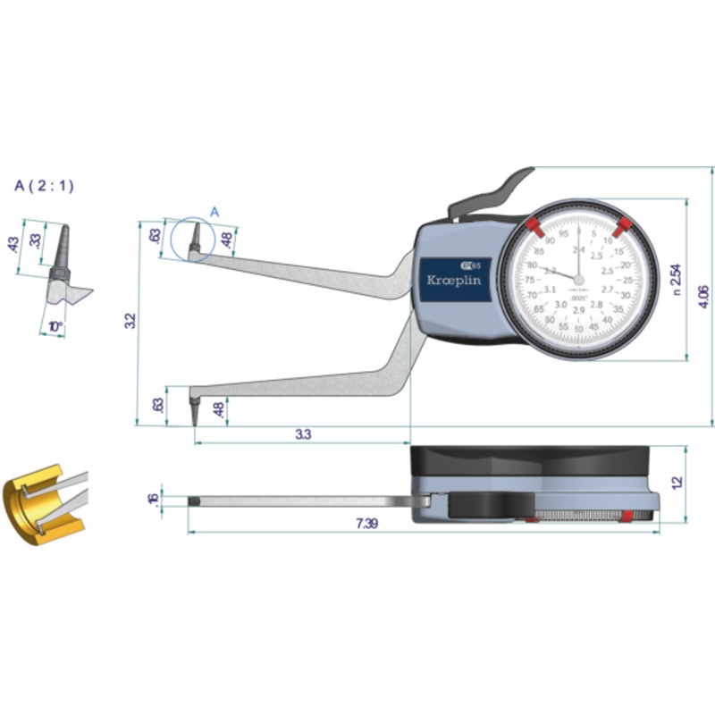 Mitutoyo Internal Dial Caliper Gauge 2,4-3,2, 0,0005 209-358