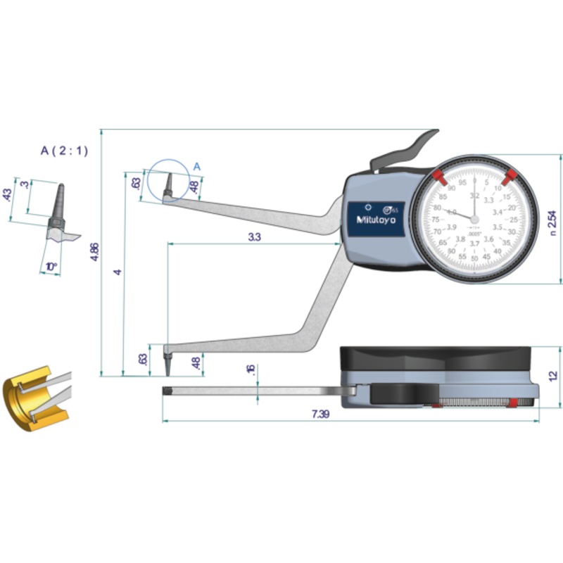 Mitutoyo Internal Dial Caliper Gauge 3,2-4 209-360
