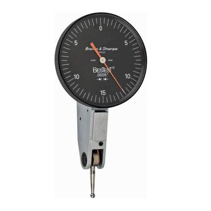 Brown & Sharpe BesTest Dial Test Indicator 599-7033-5, 0.008 Range, 0.00005 Graduation, 1-1/2 Dial Dia., Black Dial