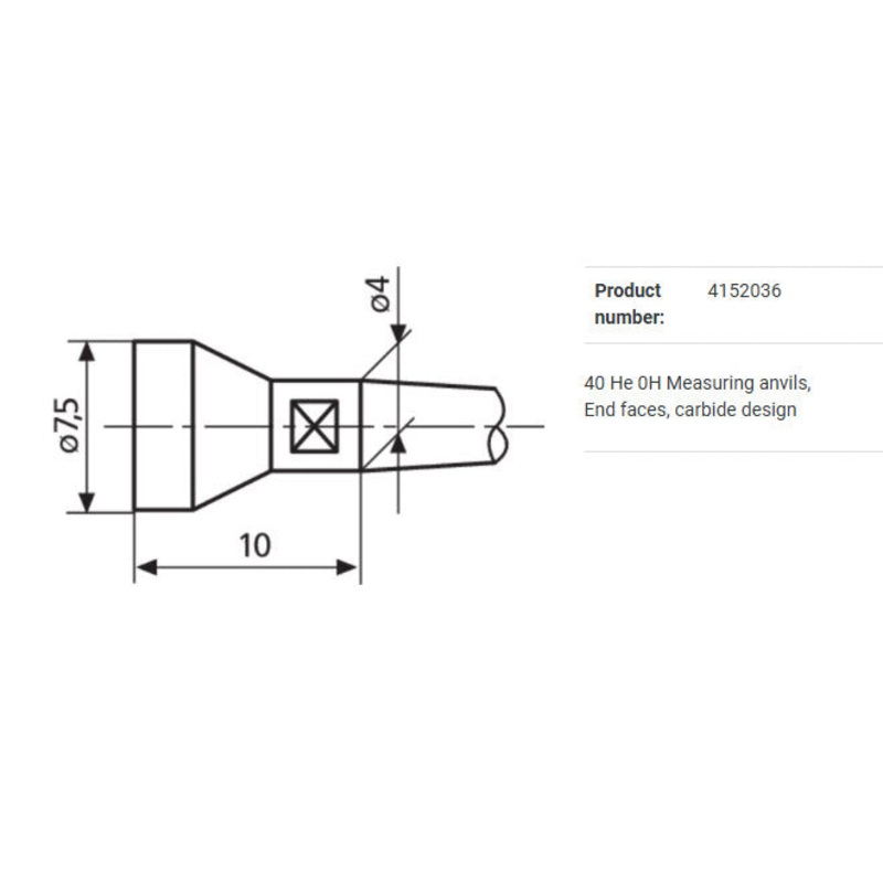 Mahr Flat Anvils for Mahr 410401 40 He 0H Measuring anvils, End faces, carbide design