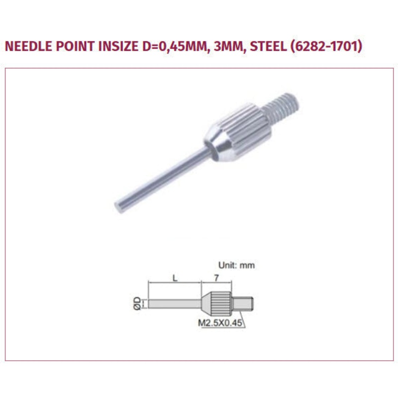 Needle Point INSIZE d=0,45mm, 3mm, Steel (6282-1701)