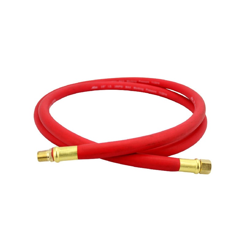 Milton Air Leader Hose, 3/8 x 6 ft. Rubber Hose – 1/4 NPT Brass Ends, 300 Max PSI