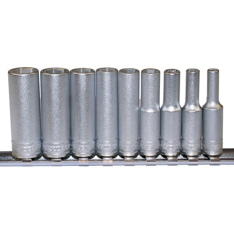 1/4 DRIVE DEEP METRIC SOCKET CLIP RAIL 9 PIECE