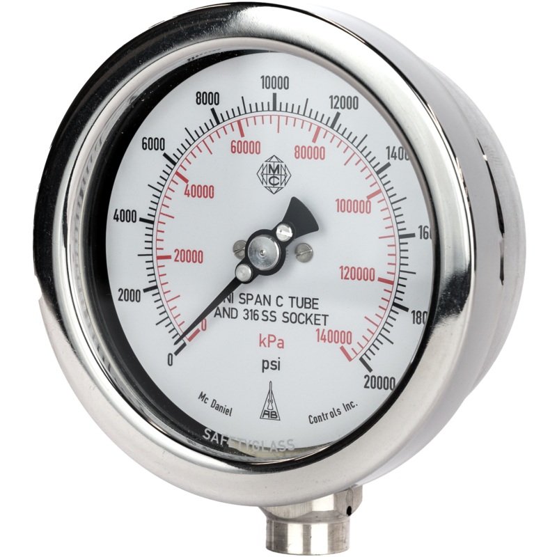 McDaniel High Pressure Gauge – G Model – 4 Gauge, 1/4 HPF BTM, 15000 PSI//KPA