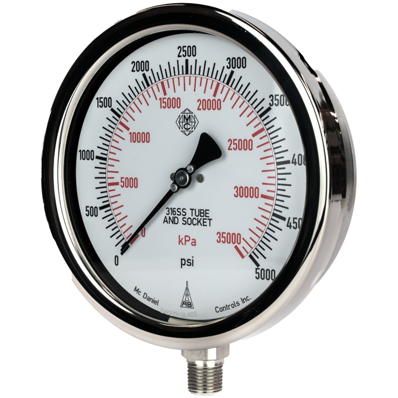 McDaniel Pressure Gauge – H Model – 6 Gauge, 1/2 NPT BTM, 300 PSI//KPA