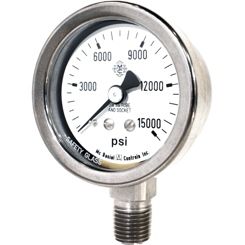 McDaniel Pressure Gauge – Q3 Model – 2 Gauge, 1/4 NPT BTM, 1000 PSI