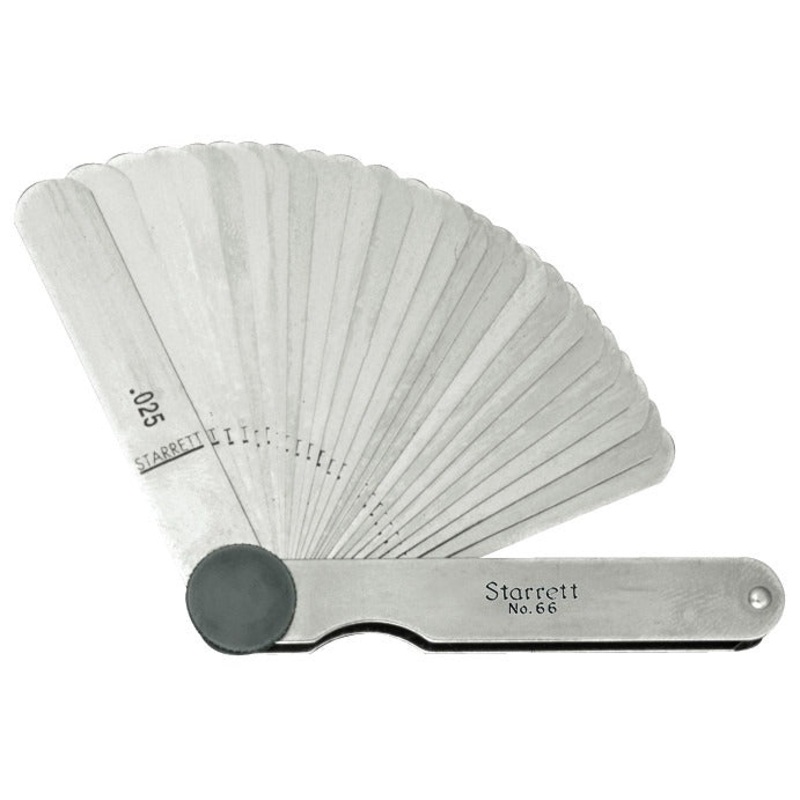 Starrett 66 Inch Thickness Gauge 66 Thickness Gauges Tempered Steel Thickness Gauge, .0015-.025 Range, 26 Leaves