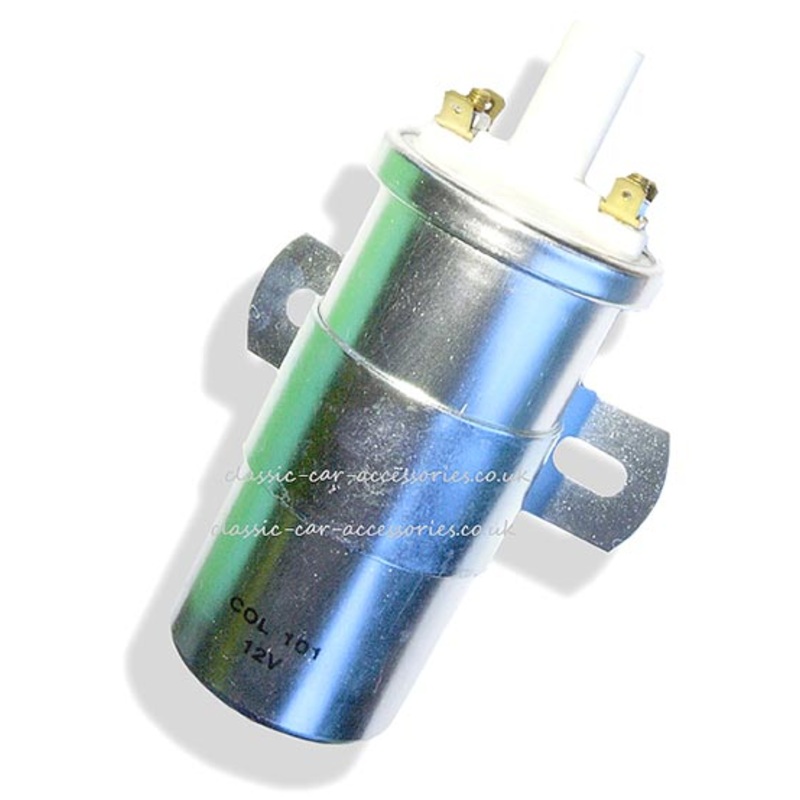 Lucas type (COL101) standard 12 volt ignition coil with white polyester coil tower. – CLS10253