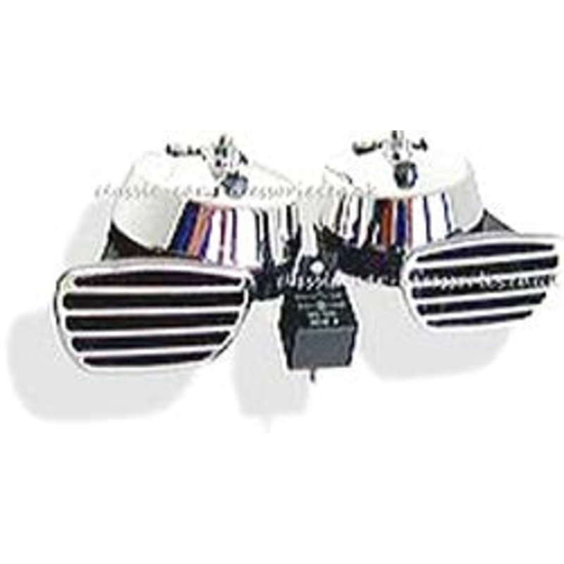 Twin 12v Italian chrome and black wind tone horns (Pair) – CH062