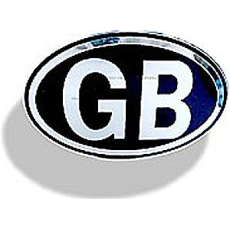 Chrome on black metal self adhesive Oval GB 103mm x70mm country plate – CXB01002