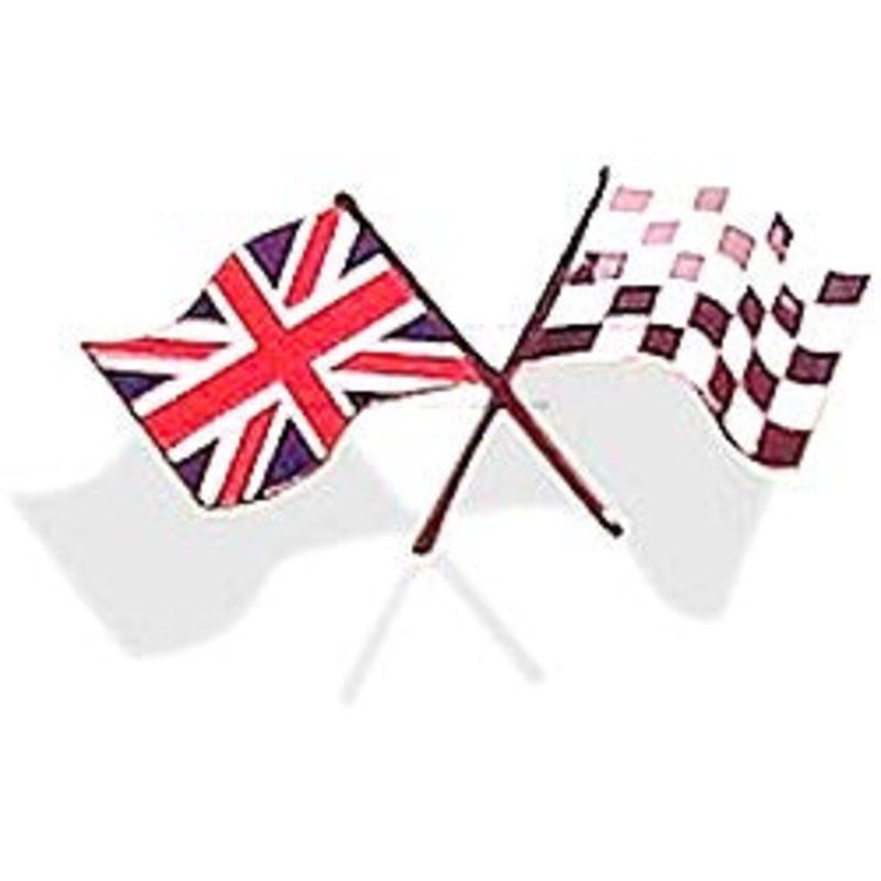Enamelled metal crossed flags badge 50 x 25mm. Self adhesive  (RWB) – CXB0251
