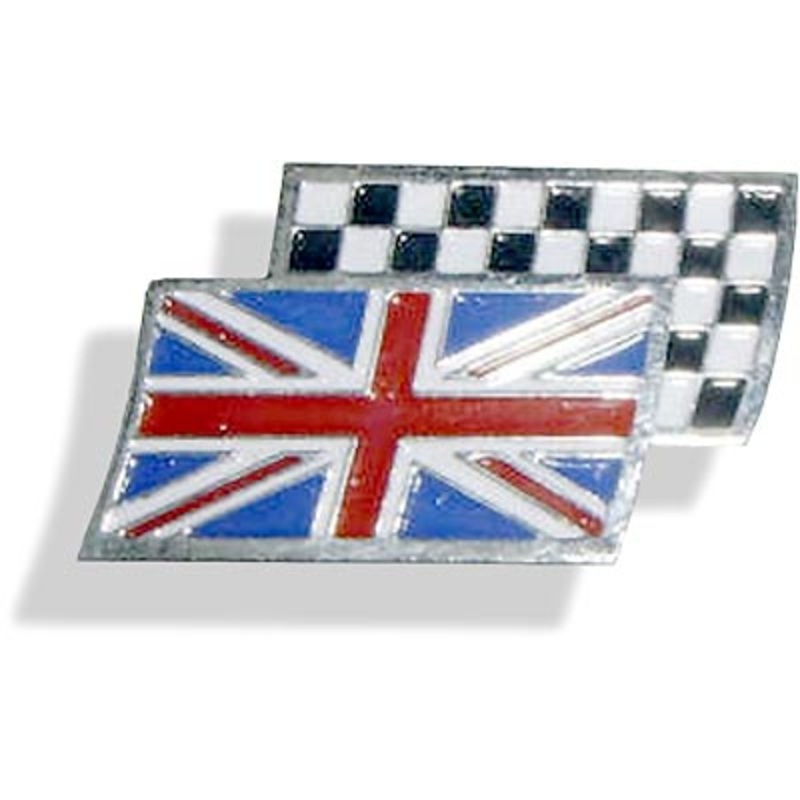 Enamelled Union Jack with underlying racing flag 50 x 29mm- CXB0250
