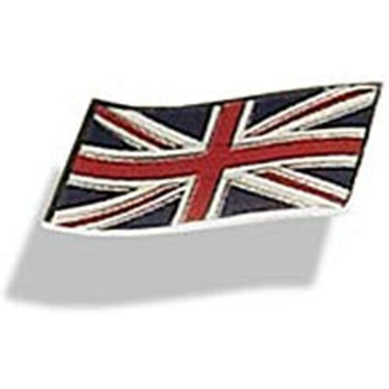 Flying Union Jack enamelled brilliantly coloured badge 35 x 14mm. Self adhesive – CXB02422