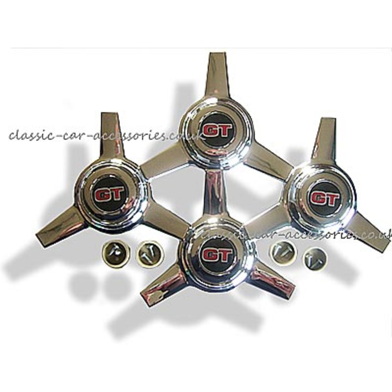Set of ABS chrome wheel spinners with GT badge. Set of 4 – CXB0911