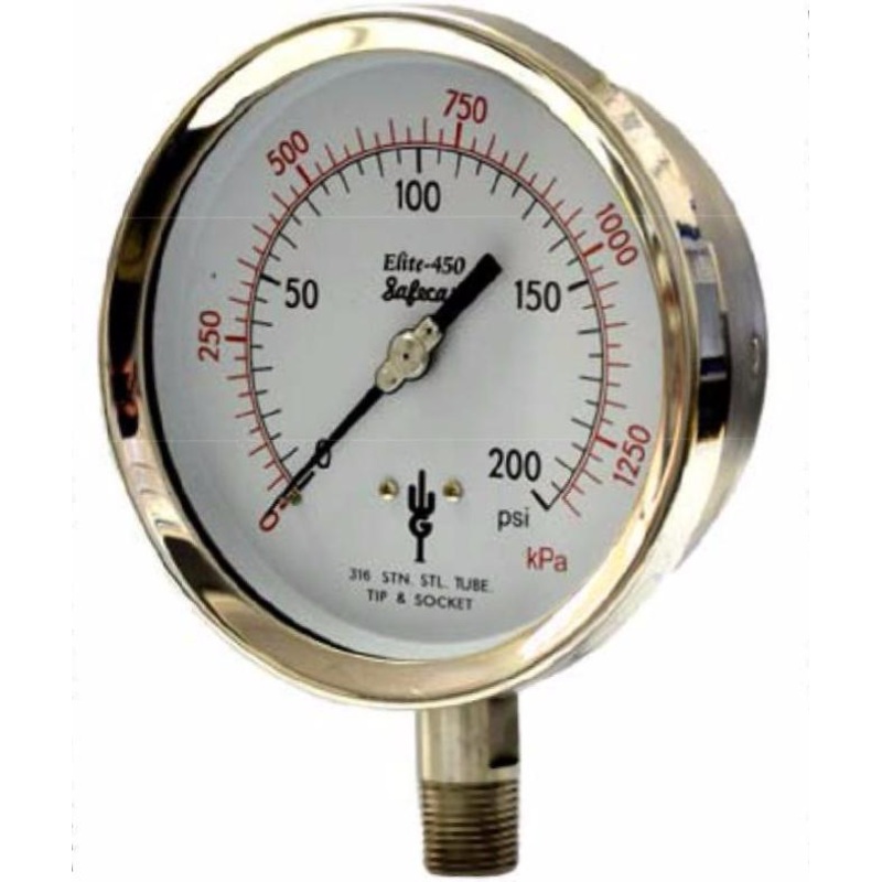 Elite 450 All Stainless Steel Safe Case Pressure Gauge