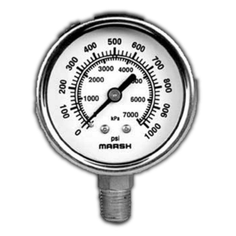 Marsh Bellofram Severe Service Gauge – 2.5 / 63mm Face, Liquid Filled, 1/4 NPT Bottom Mount